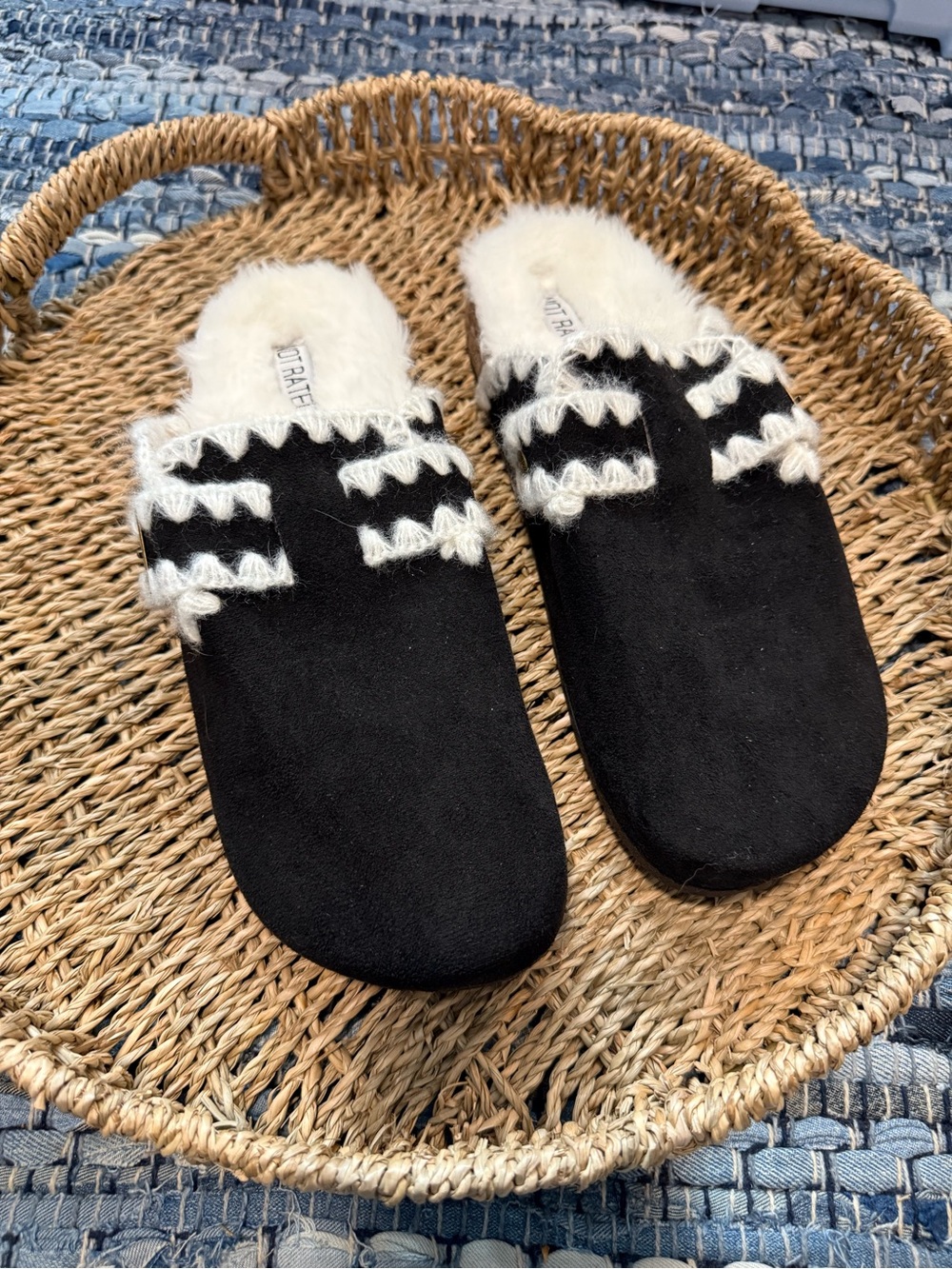 Not Rated Black and White Fuzzy Slippers